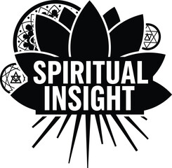 Spiritual Insight Lotus Sun Rays Flower Vector Black Hand Drawn Typography Logo Emblem Badge Icon Silhouette Vintage Retro Graphic Zen Meditation Wellness Harmony Peace