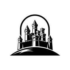 Black and white castle towers.