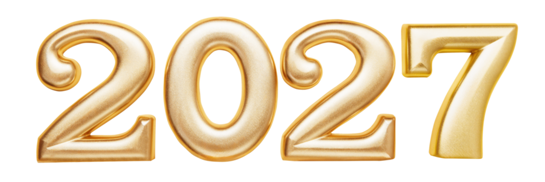 Holiday background Happy New Year 2027. Numbers of year 2027 made by gold candles isolated on transparent background with clipping path. celebrating New Year holiday, close-up. Space for text - Powered by Adobe