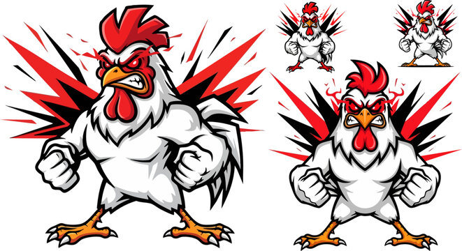 Angry white rooster mascot design