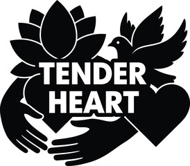 Tender Heart Hands Holding Heart Heart Vector Black Hand Drawn Typography Logo Emblem Badge Icon Silhouette Vintage Retro Graphic Care Love Harmony Peace