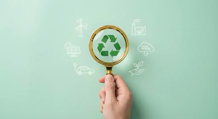 Eco friendly recycling concept with magnifying glass