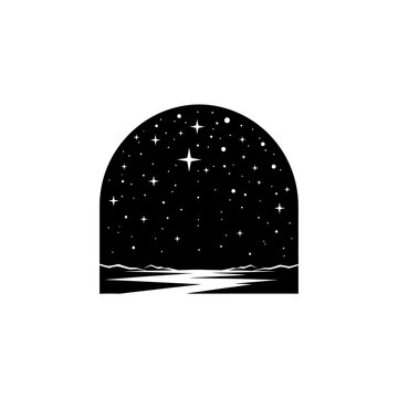 Black and white starry night sky.