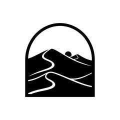 Black and White Mountain Landscape Icon.