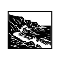 Black and white mountain landscape picture.