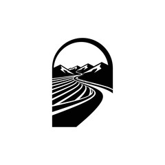 Black and white mountain road arch.