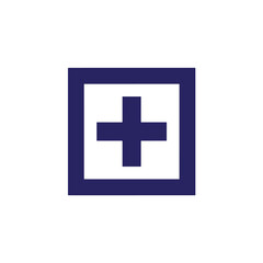 Fototapeta premium Blue plus sign inside square frame icon for medical or add