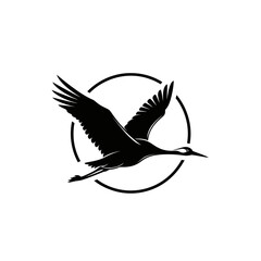 Obraz premium Black silhouette of flying heron bird.
