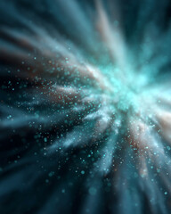 A blue and white image of a starburst with a lot of blue and white specks