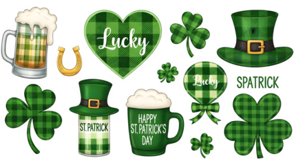 St patrick's day icons isolated on transparent background