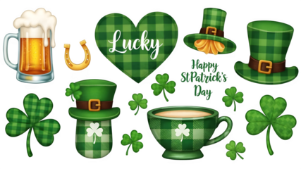 St patrick's day icons isolated on transparent background