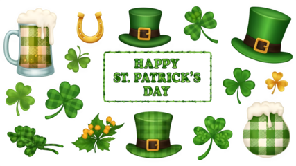 St patrick's day icons isolated on transparent background