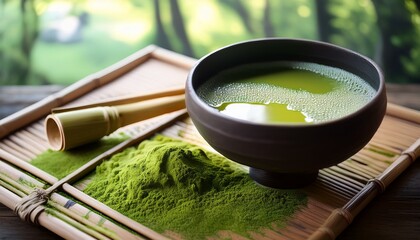 A Serene Matcha Scene Highlighting The Beauty Of Nature And Mindful Rituals