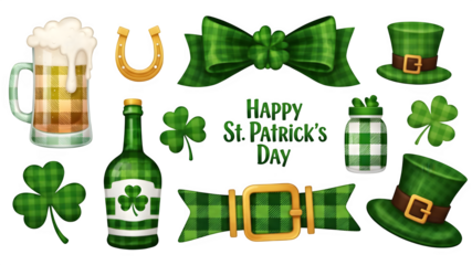 St patrick's day icons isolated on transparent background