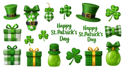 St patrick's day icons isolated on transparent background