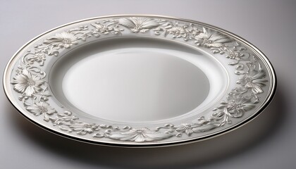 Elegant White Plate With Ornate Silver Floral Border