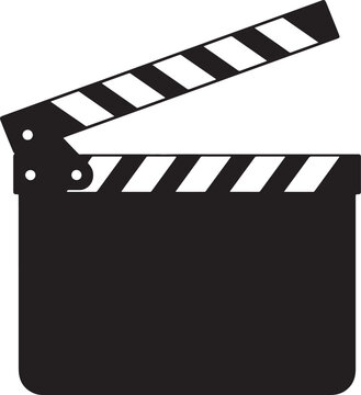 Black and white clapperboard with diagonal stripes and holes also transparent background