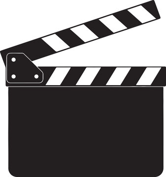 Black and white striped clapperboard with a blank lower section also transparent background stripes diagonal