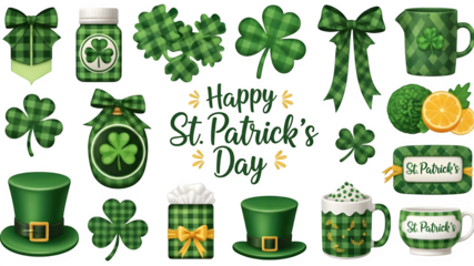 St patrick's day icons isolated on transparent background