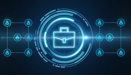 Digital Business Icon, with connected user icons in a tech interface