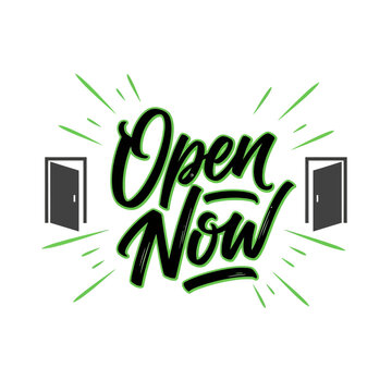 Open now sign with doors.