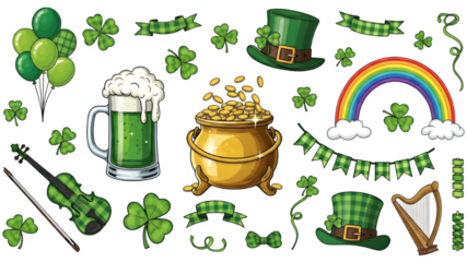 St patrick's day symbols isolated on transparent background