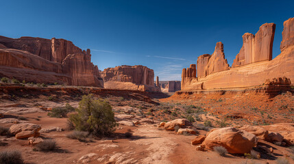 Majestic desert landscape with towering sandstone formations