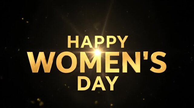 A glamorous Happy Womens Day animation with golden text, shimmering particles, and a bright flare, perfect for a celebratory and empowering video