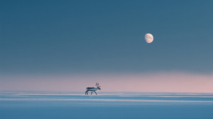 Majestic reindeer under moonlight in serene snowy landscape