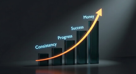 Growth chart with upward trend representing money success and progress