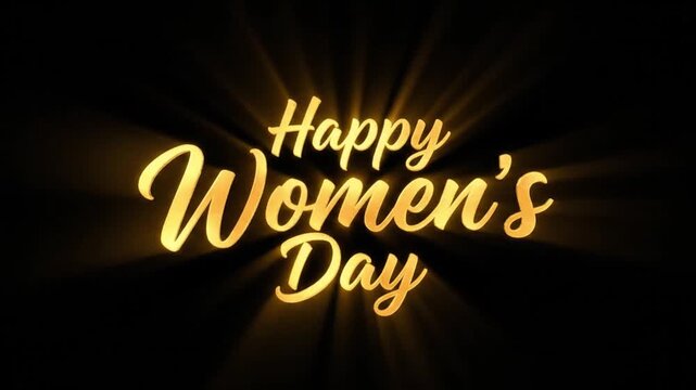 A radiant Happy Womens Day animation with beautiful golden calligraphy and light rays, creating a warm and celebratory message of empowerment