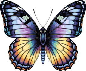 Vibrant Iridescent Butterfly Illustration isolated on transparent background