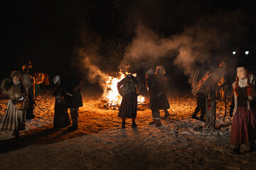 Wooden masks of the Sauris Carnival (Zahrar). Folklore tradition and Alpine culture.