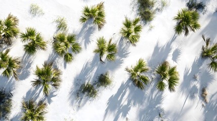 Palm trees create a natural pattern on sandy ground in daylight