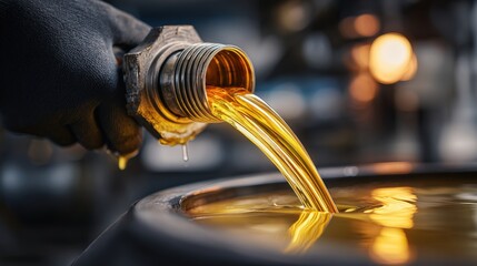 Close-Up of Golden Oil Flowing from Press Spout with Worker Adjusting Valve