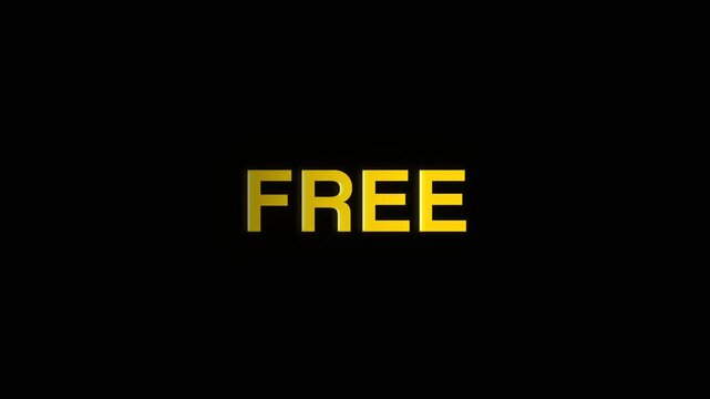 Simple glowing text animation showing the word FREE in bright yellow on a dark background, symbolizing freedom, positivity, and modern expression.