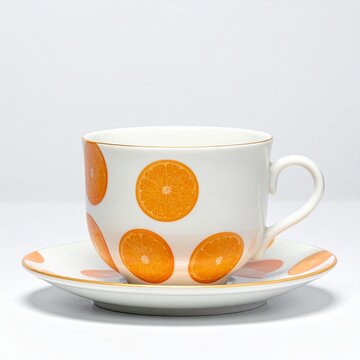 Taza de desayuno con dibujo de rodajas de mandarina