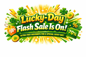 Lucky Day Flash Sale. Modern holiday banner with short greeting slogan, vibrant luck-themed flash sale banner highlighting