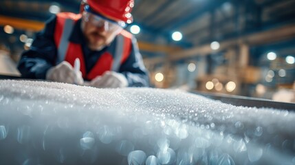Worker Checking Sugar Crystal Dryness with Sampling Tools in Industrial Setting