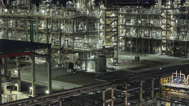 Large Industrial Refinery at Night - Aerial Photograph