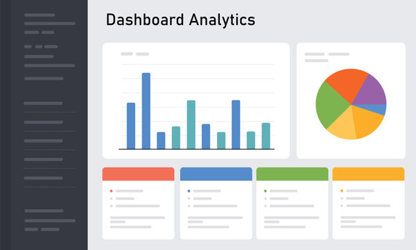 Dashboard Analytics UI with Charts, Graphs and Statistics Panels Flat Vector