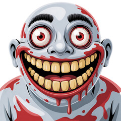 Cartoon zombie head with bloodshot eyes and wide smile isolated on transparent background transparent background