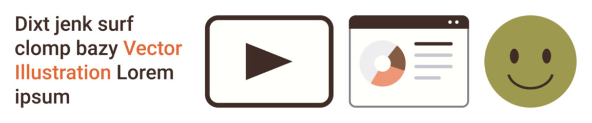 Fototapeta premium Digital tools, analytics, emotions, education, online learning, media. A play button, a data chart and a happy face. Digital tools and emotions concept