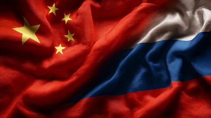 chinese flag waving next to russian flag. relations between china and russia
