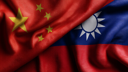 chinese flag waving next to taiwanese flag. relations china taiwan
