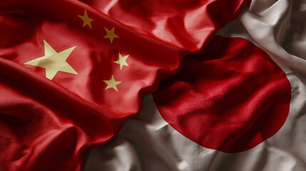 chinese flag waving next to japanese flag. relations between china and japan