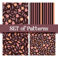 Natural Tone Botanical Seamless Pattern Set with Organic Plant Inspired Elements