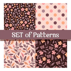 Natural Tone Botanical Seamless Pattern Set with Soft Organic Plant Elements