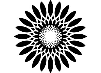 Round vector pattern. Abstract flower, sunflower. Design element from black lines on a white background. Interior decor, textile advertising, cover, packaging. Vector background. Application.