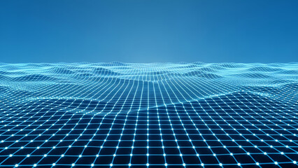 Futuristic digital grid pattern with blue lines on a dark background